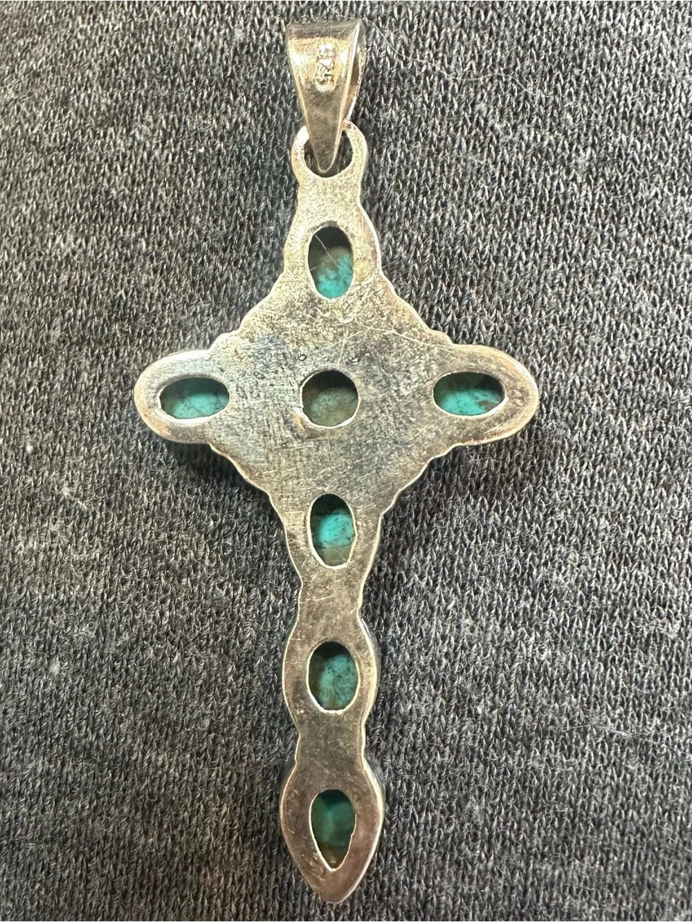 Turquoise Cross Pendant Necklace Sterling Silver - Picture 3 of 5